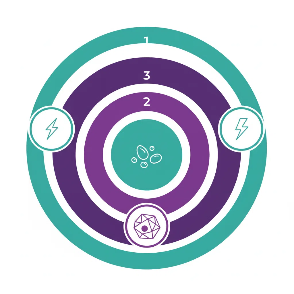 Abstracte circulaire infographic met drie lagen die metabolische processen symboliseren